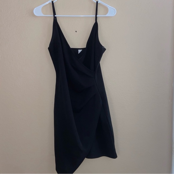 black formal mini dress bodycon faux wrap foldover front y2k fashion party vibes - Picture 2 of 15